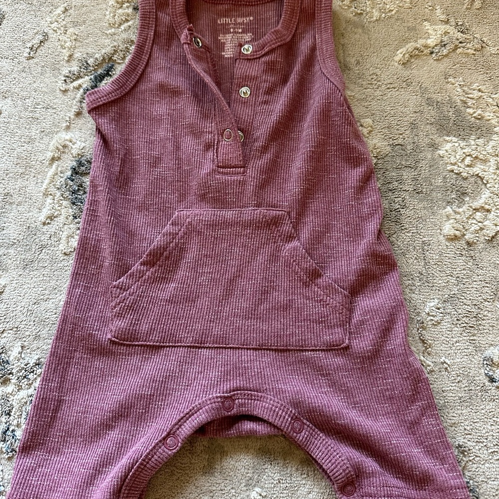 Little Bipsy Mauve Ribbed Snap-Front Romper